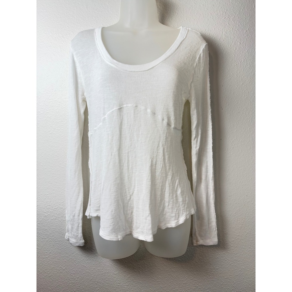 Intimately Free People White Long Sleeve Scoop Neck Raw Edge Seam Top Small S